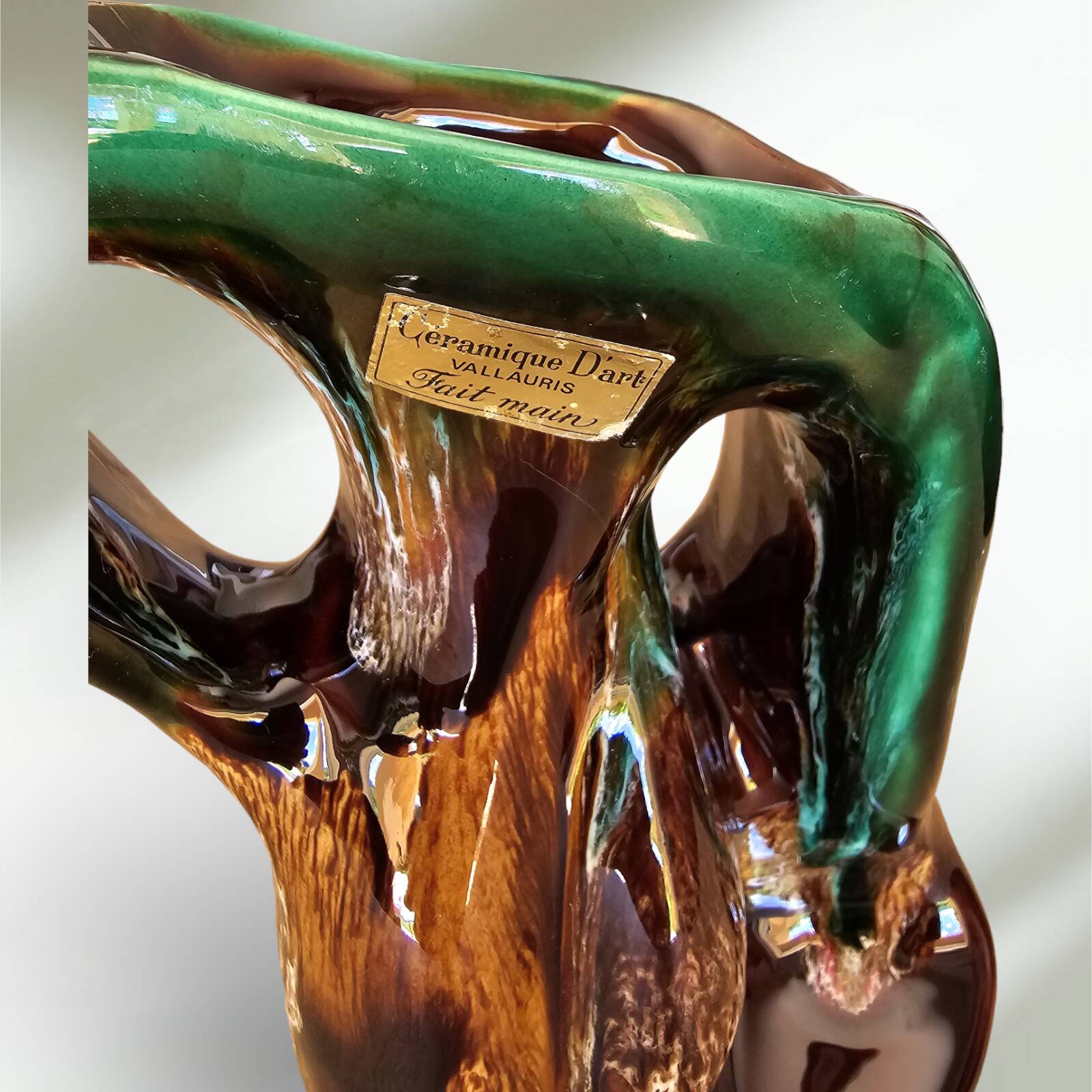 Vallauris glazed ceramic vase with an abstract shape