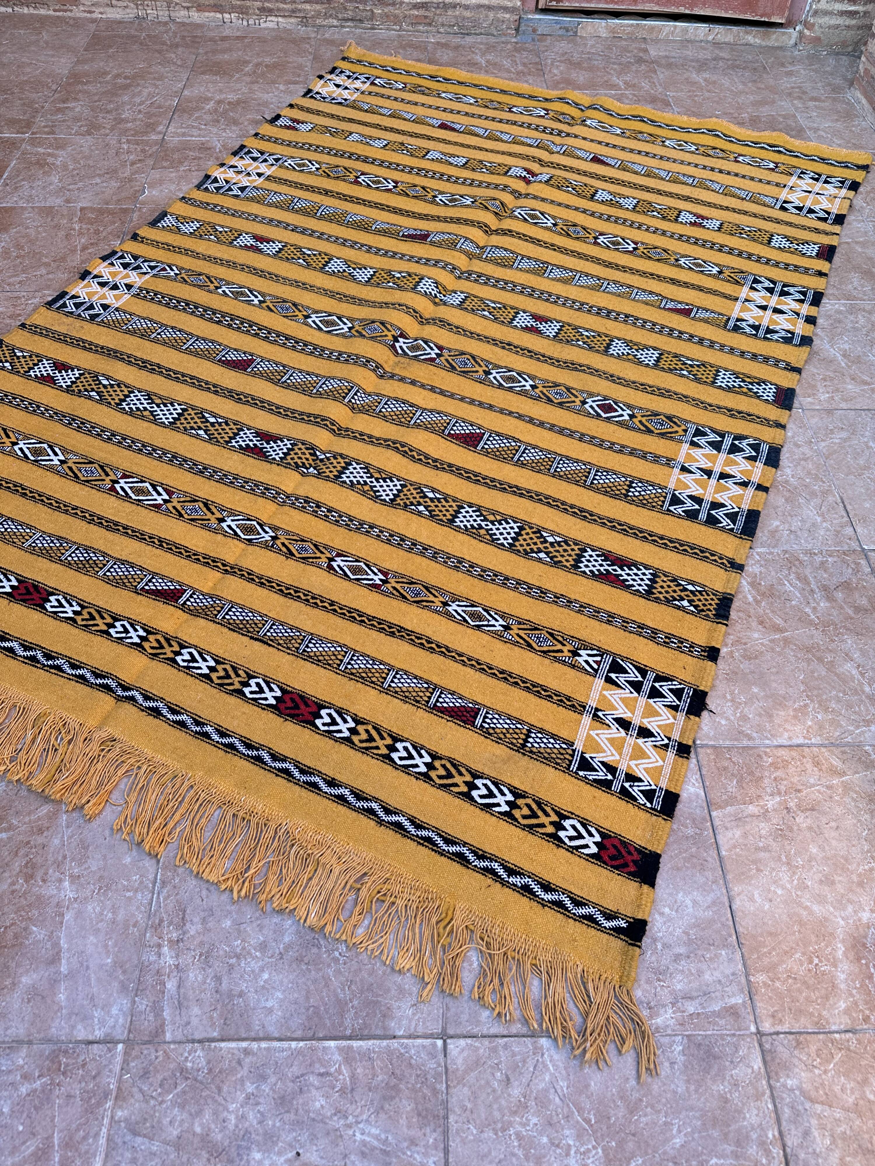 Handmade yellow Berber Kilim rug 226 x 150