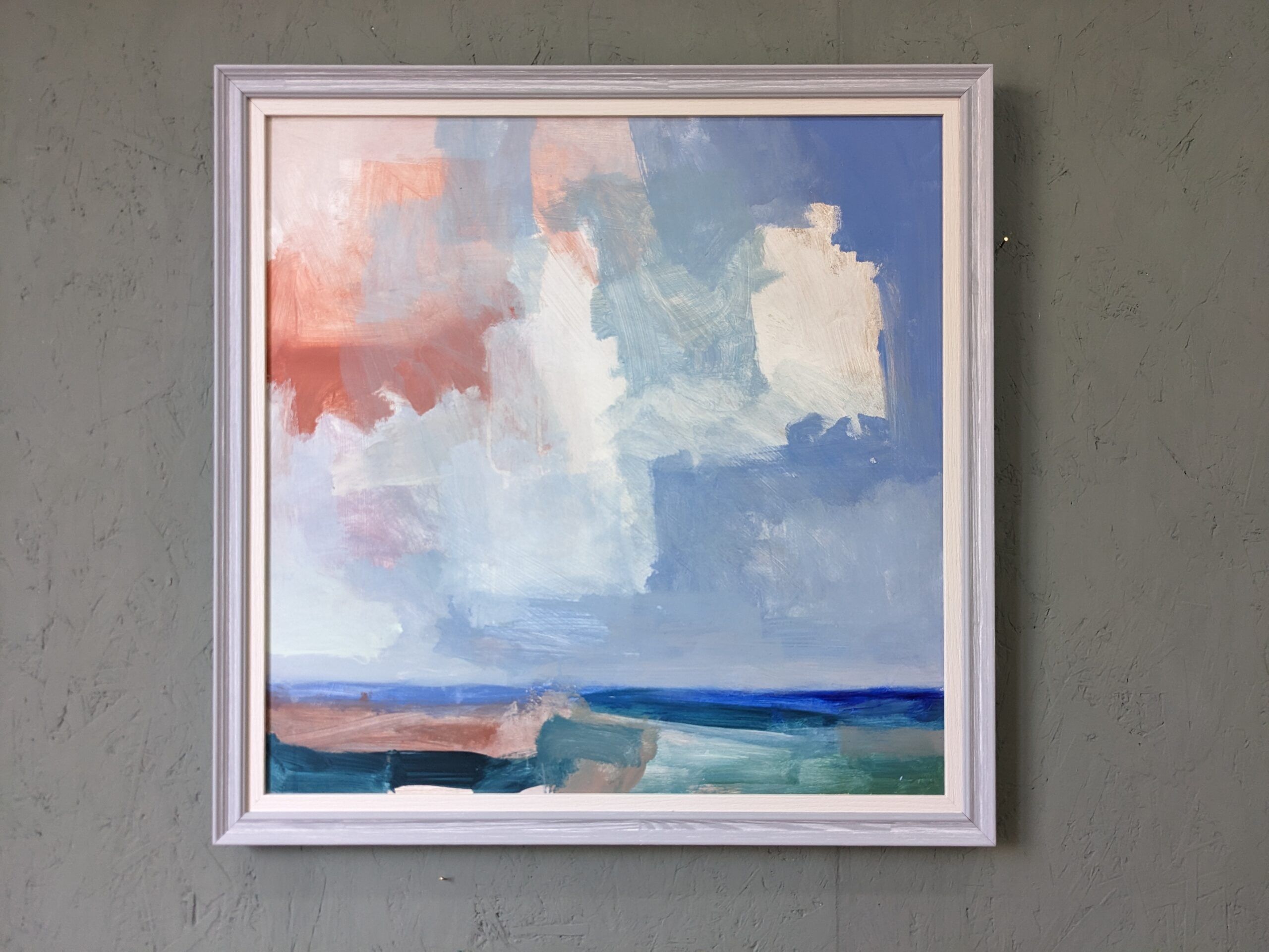 Contemporary "Summer Clouds" Abstract Seascape by British Artist Ian Mood, Framed Oil Painting
