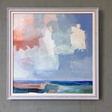 Contemporary "Summer Clouds" Abstract Seascape by British Artist Ian Mood, Framed Oil Painting