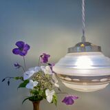 Vintage art deco globe pendant light in white and gold frosted glass