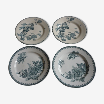 Suite de 4 assiettes plates faience Gien et St Amand