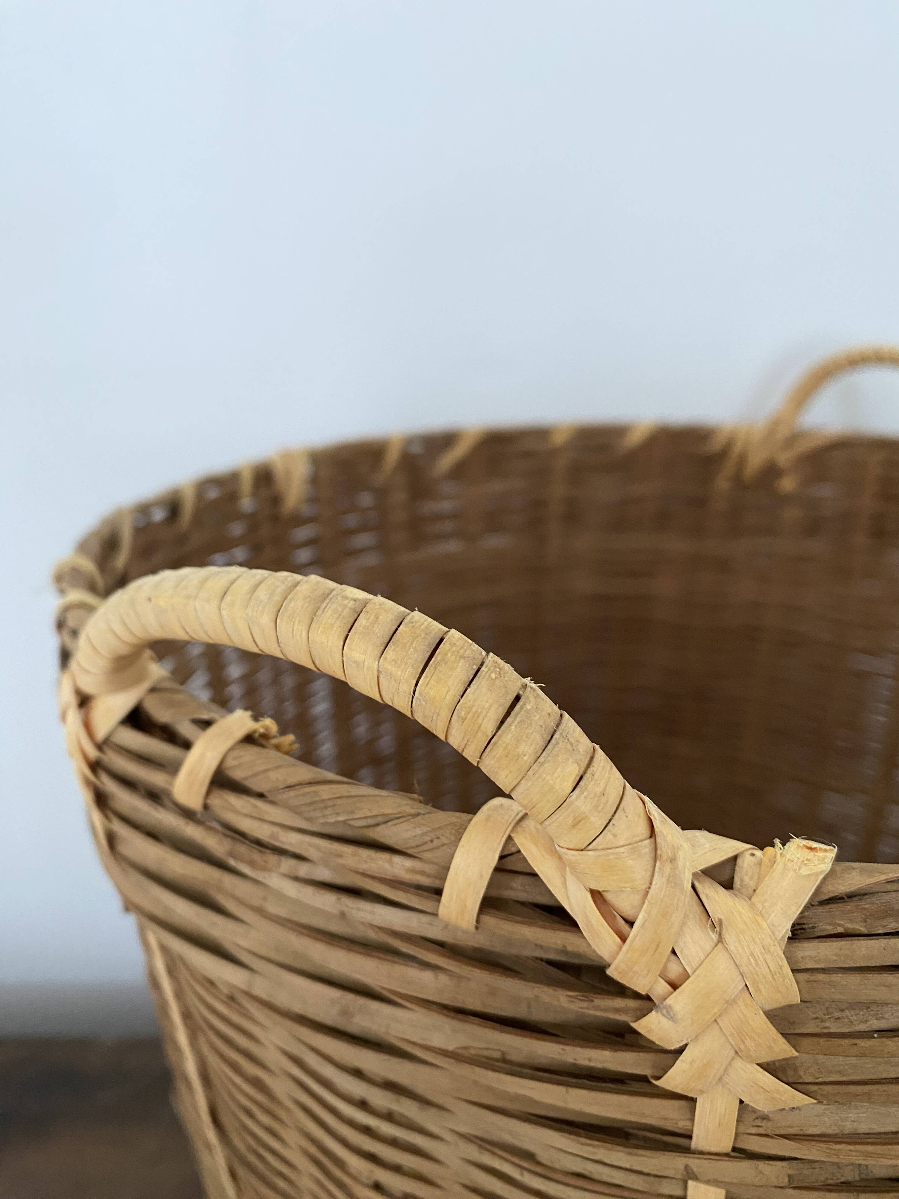 Basket, vintage bamboo laundry basket, toy basket, storage basket
