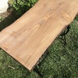 Cast iron and solid wood side table