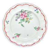 Assiette fleurie ancienne décor réverbère vieux Strasbourg en faïence KG Lunéville
