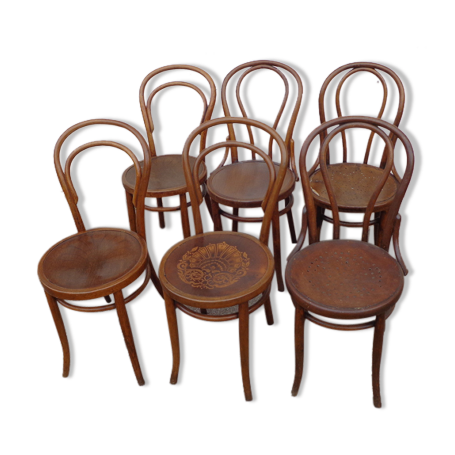 6 curved wooden bistro chairs