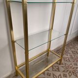 Bookcase in gilded metal and glass, Pierre Vandel Paris, circa 70