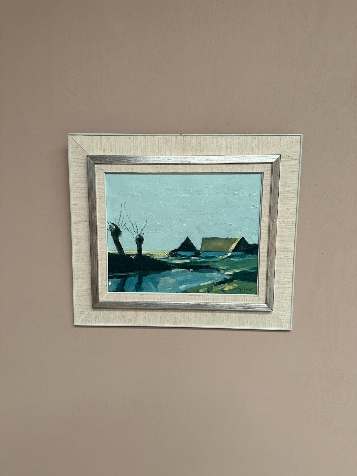 Swedish Oil on Canvas – “Farm by the Lake” by Bengt Hillgrund