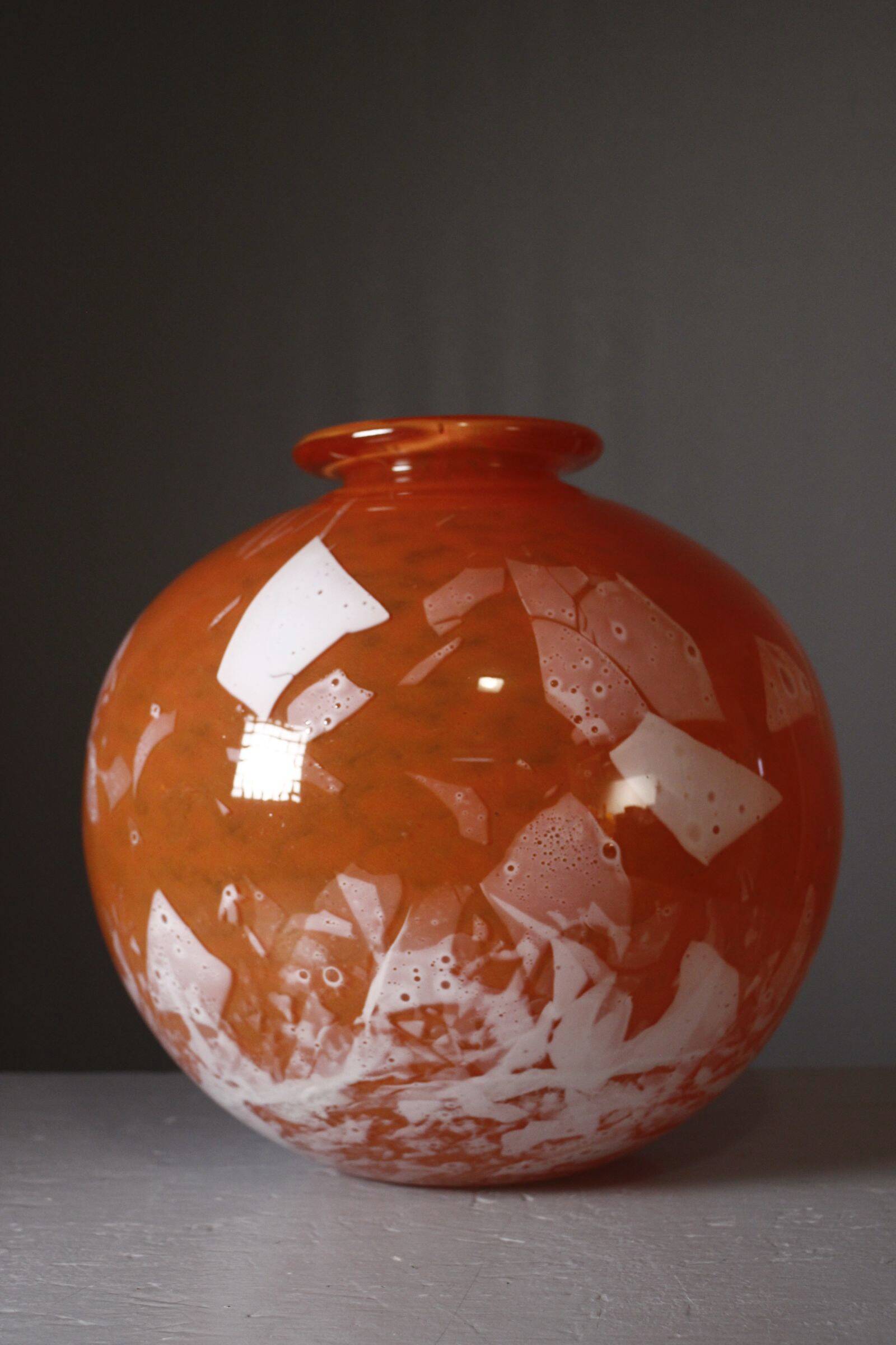 LORRAIN Daum Croismare Nancy Large orange and white marbled vase 1920s