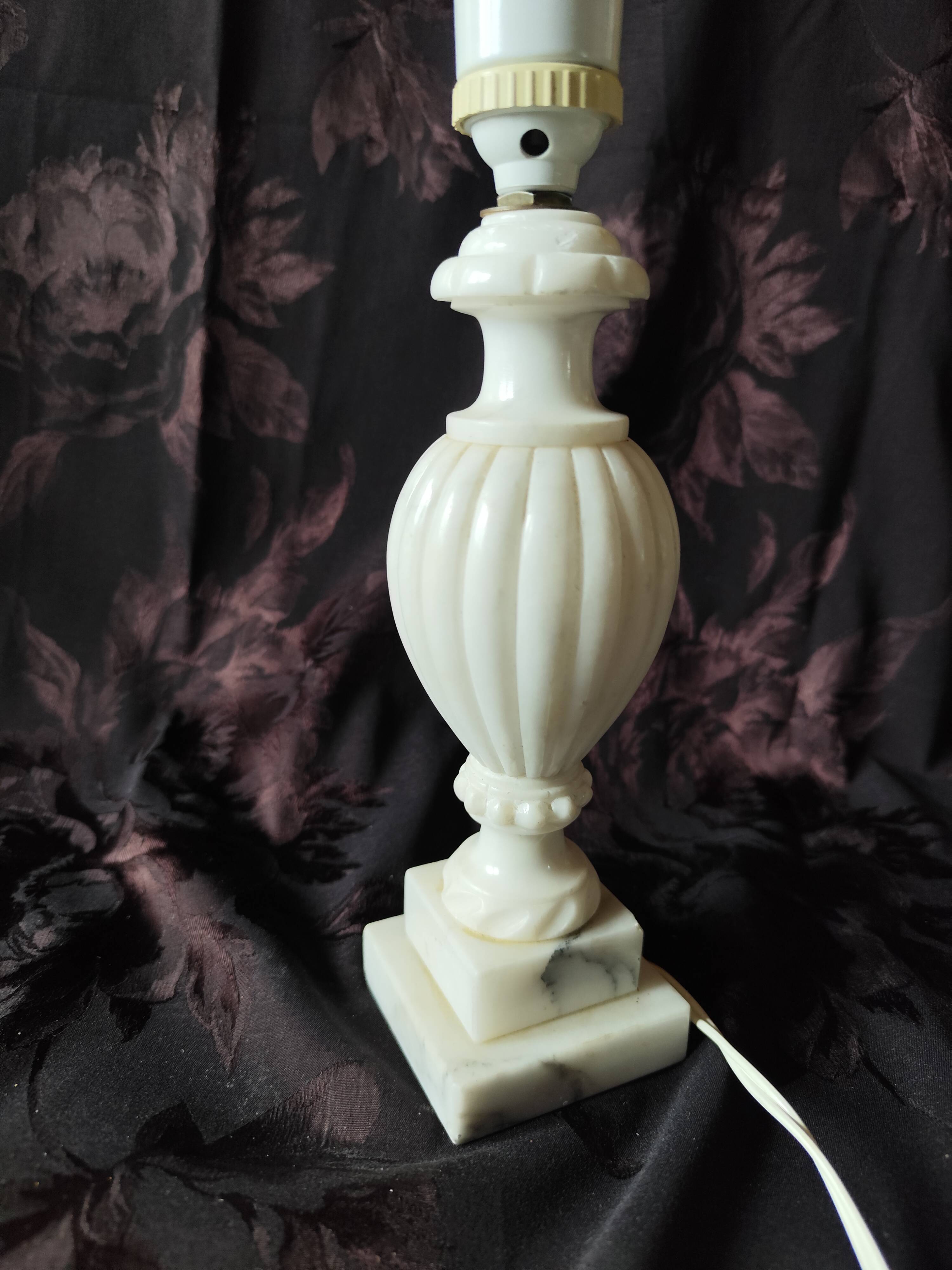 Twisted marble lamp base - white stone urn