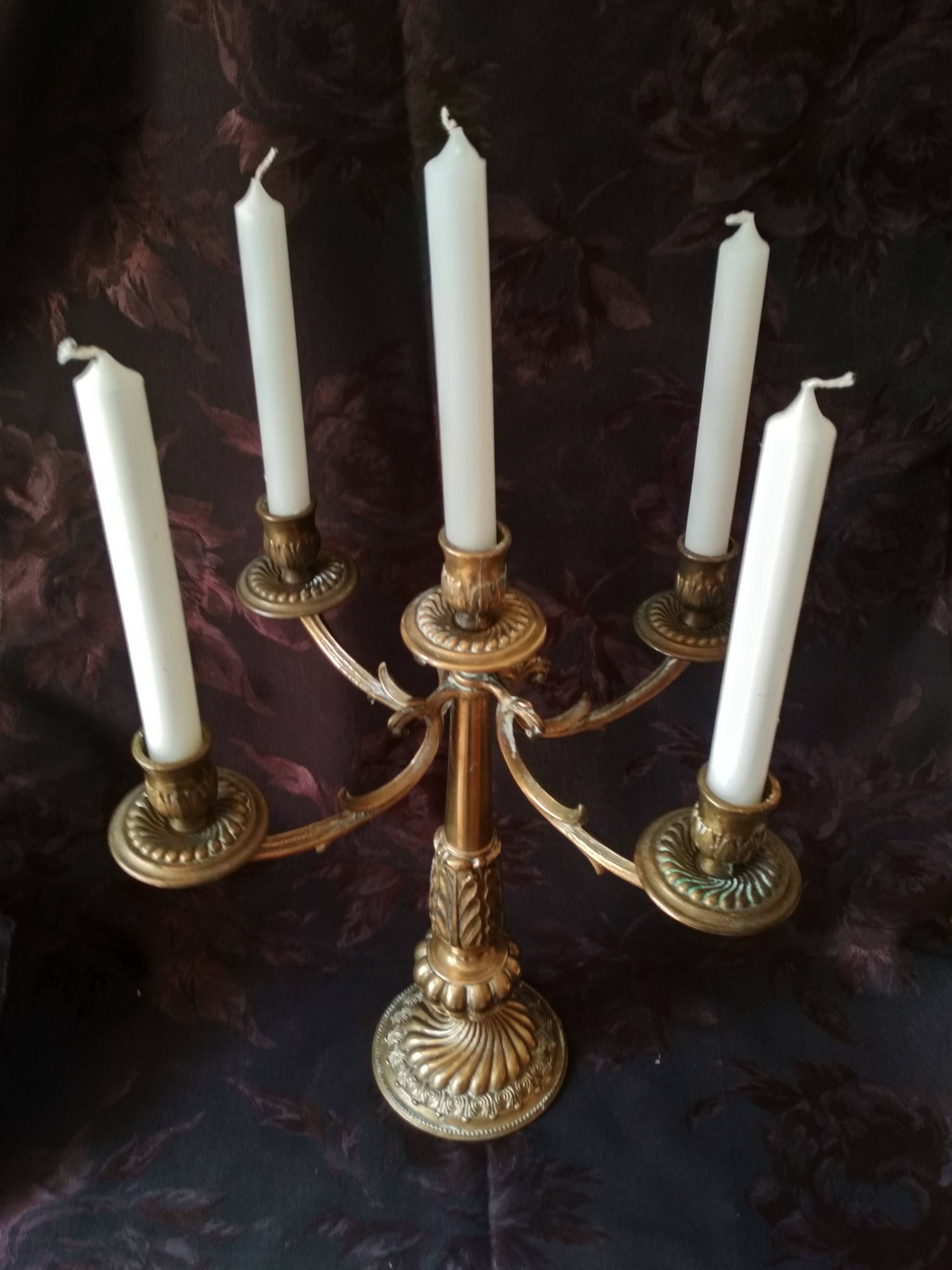 Old candelabra with 5 arms in chiseled bronze