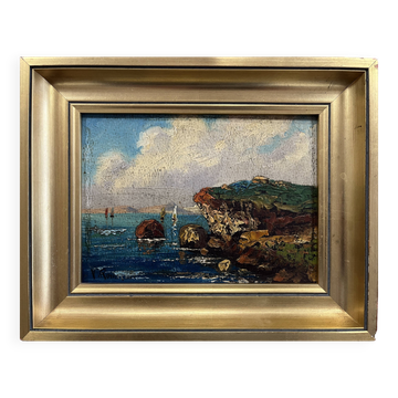 Tableau HST Marine with sailing boats by the seaside early 20th century signed
