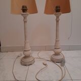 A pair of antique desk lamps with white marble bases