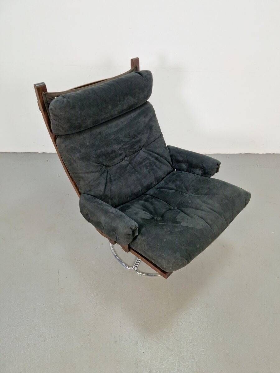 Vintage Black Alcantara Lounge Chair by Bruno Mathsson for Dux, 1960s