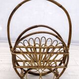 Mid-Century Modern Italian Rattan Bamboo Magazine Rack Stand, 1960s