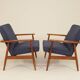 Paire de fauteuils scandinave vintage bleu marine tweed 