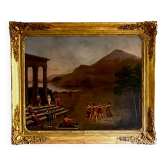 Antique scene with its golden frame circa 1920
