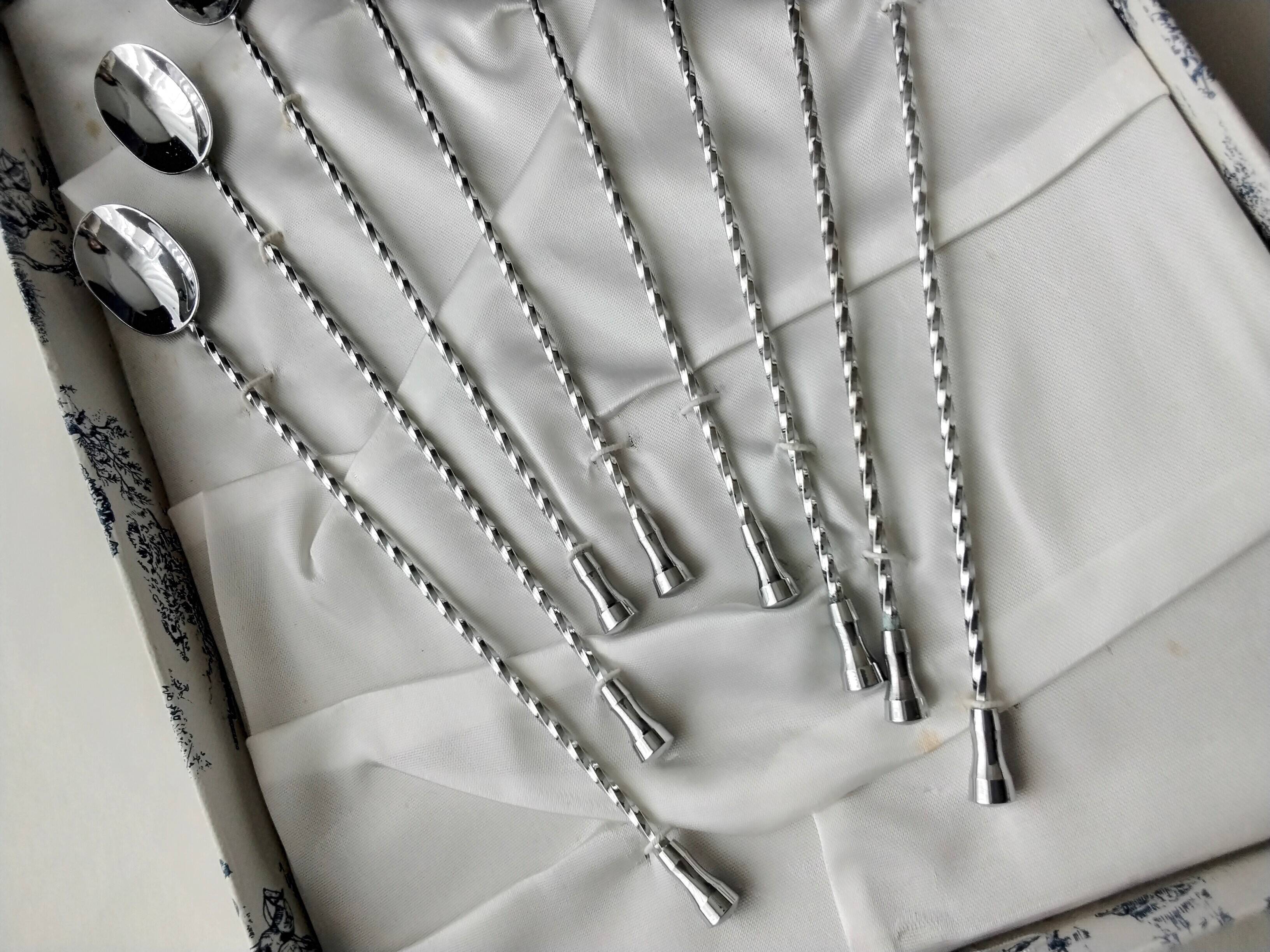 Set of 8 stainless steel mazagran, cocktail and ice spoons