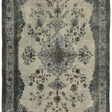 Handmade distressed oriental 1980s 203 cm x 324 cm grey rug