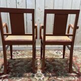 Paire de fauteuils bridge en tissu rayé terracotta