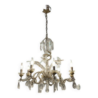 Crystal Beaded Murano Glass Flower Chandelier 1950’s