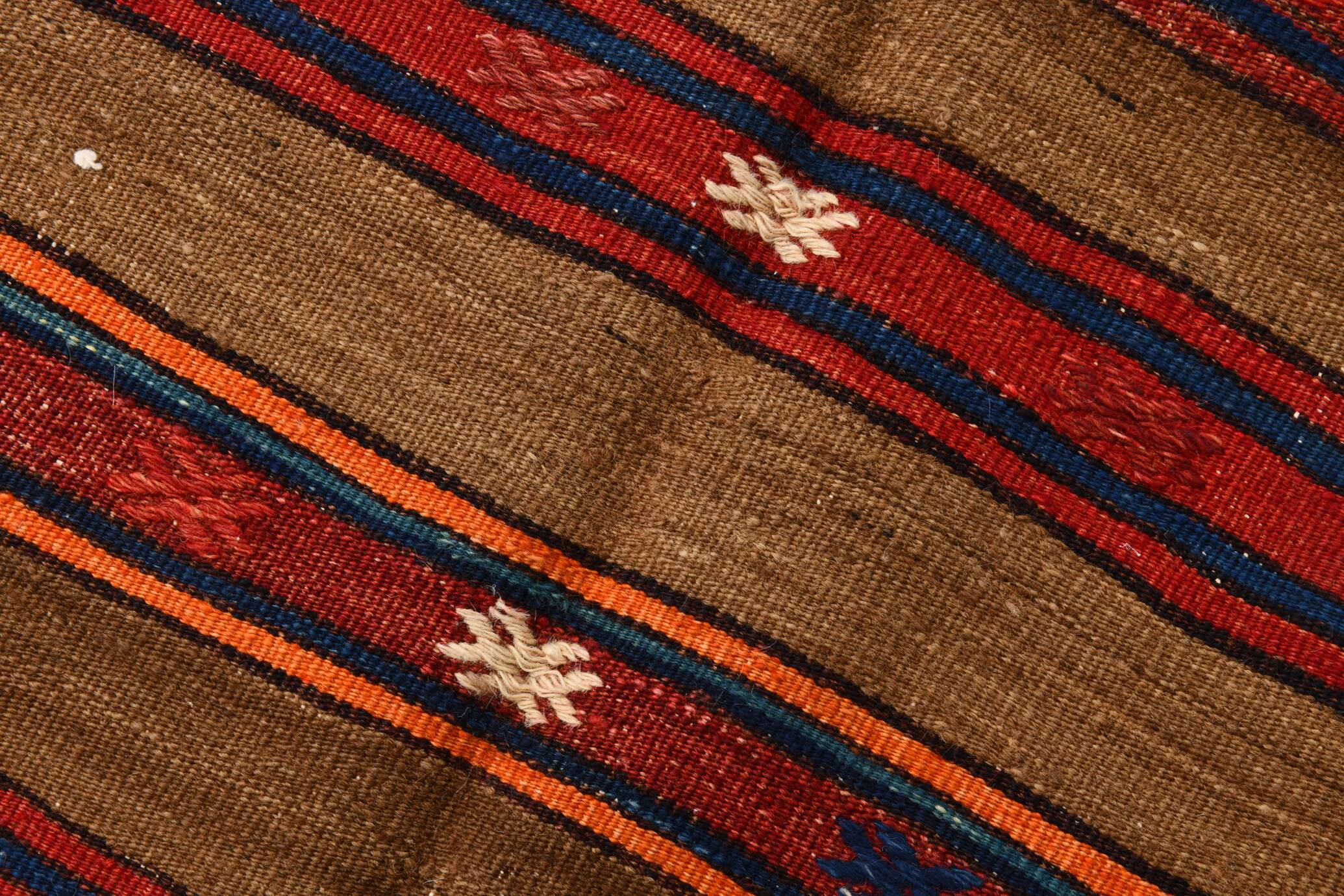 Turkish Striped Red Brown Vintage Kilim Rug, 154x246Cm