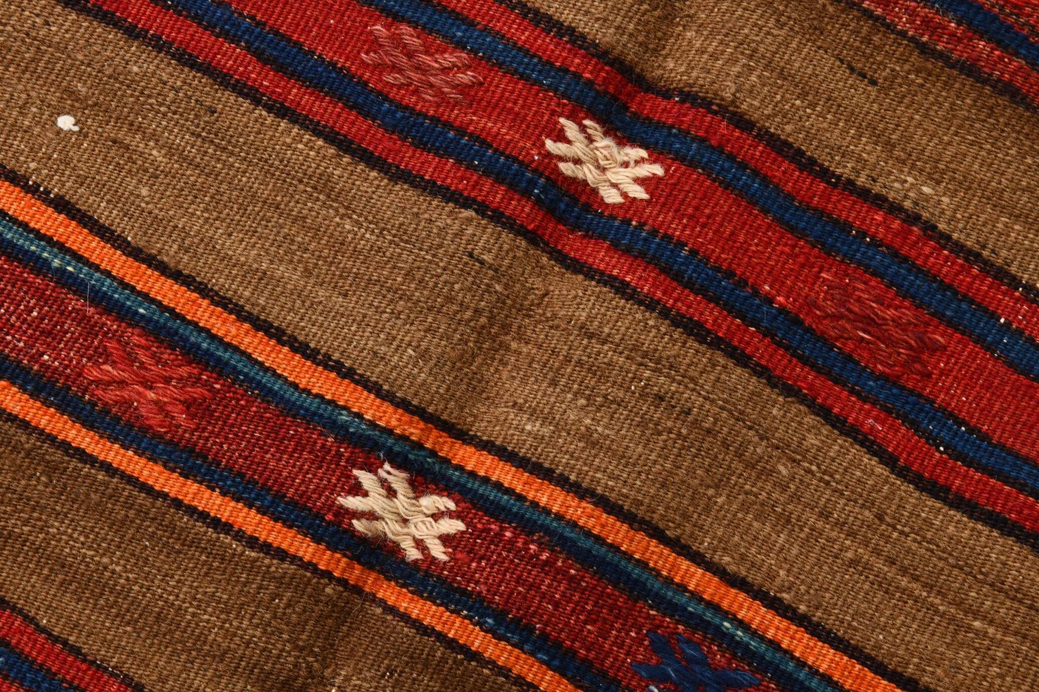 Turkish Striped Red Brown Vintage Kilim Rug, 154x246Cm