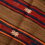 Turkish Striped Red Brown Vintage Kilim Rug, 154x246Cm