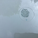 Large sky blue pie dish with gold edging