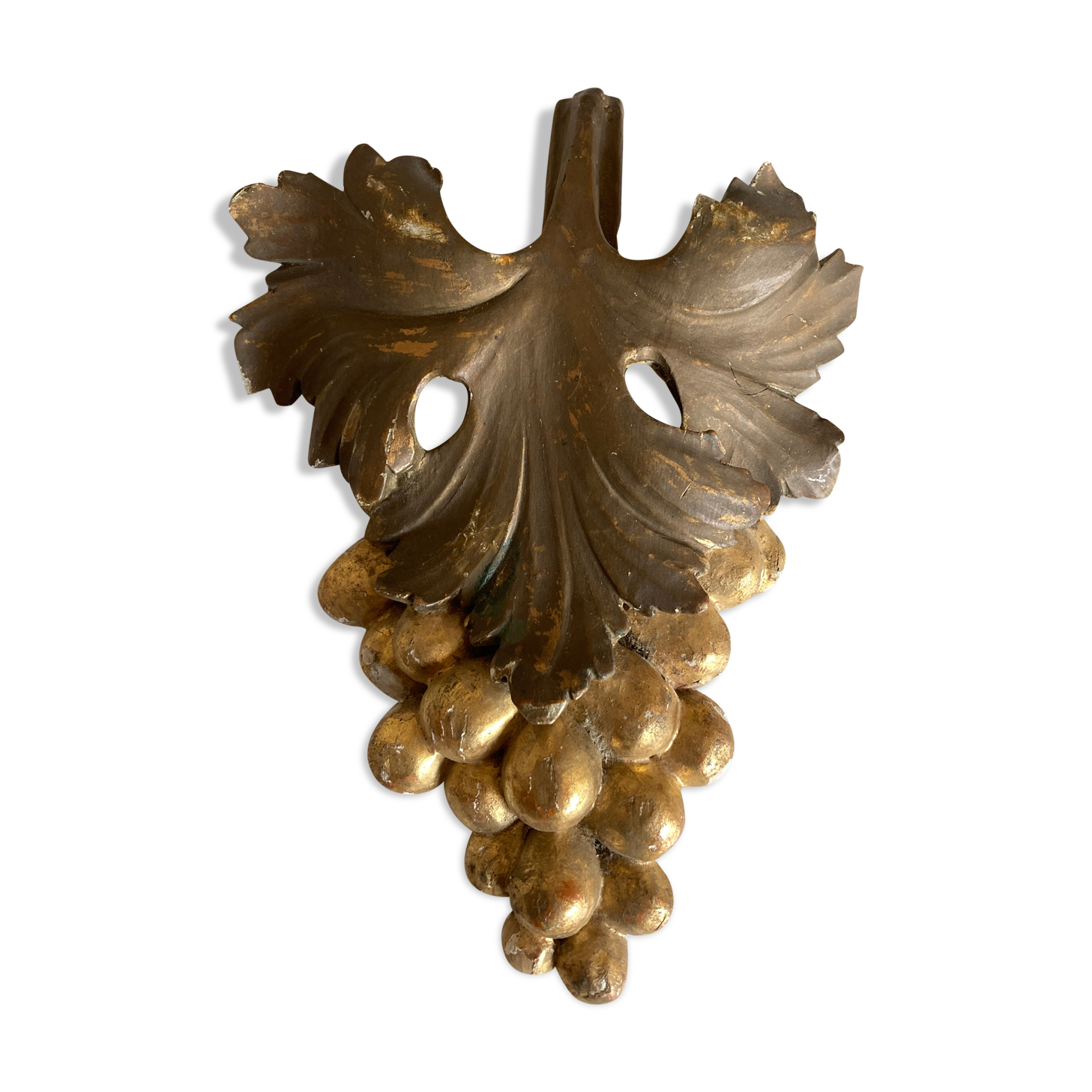 Golden wood mid-19th bunch of grape leaf vine pediment part Bacchus