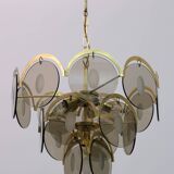 Gino Vistosi Mid-Century Modern Amber Glass and Brass Chandelier, 1970s