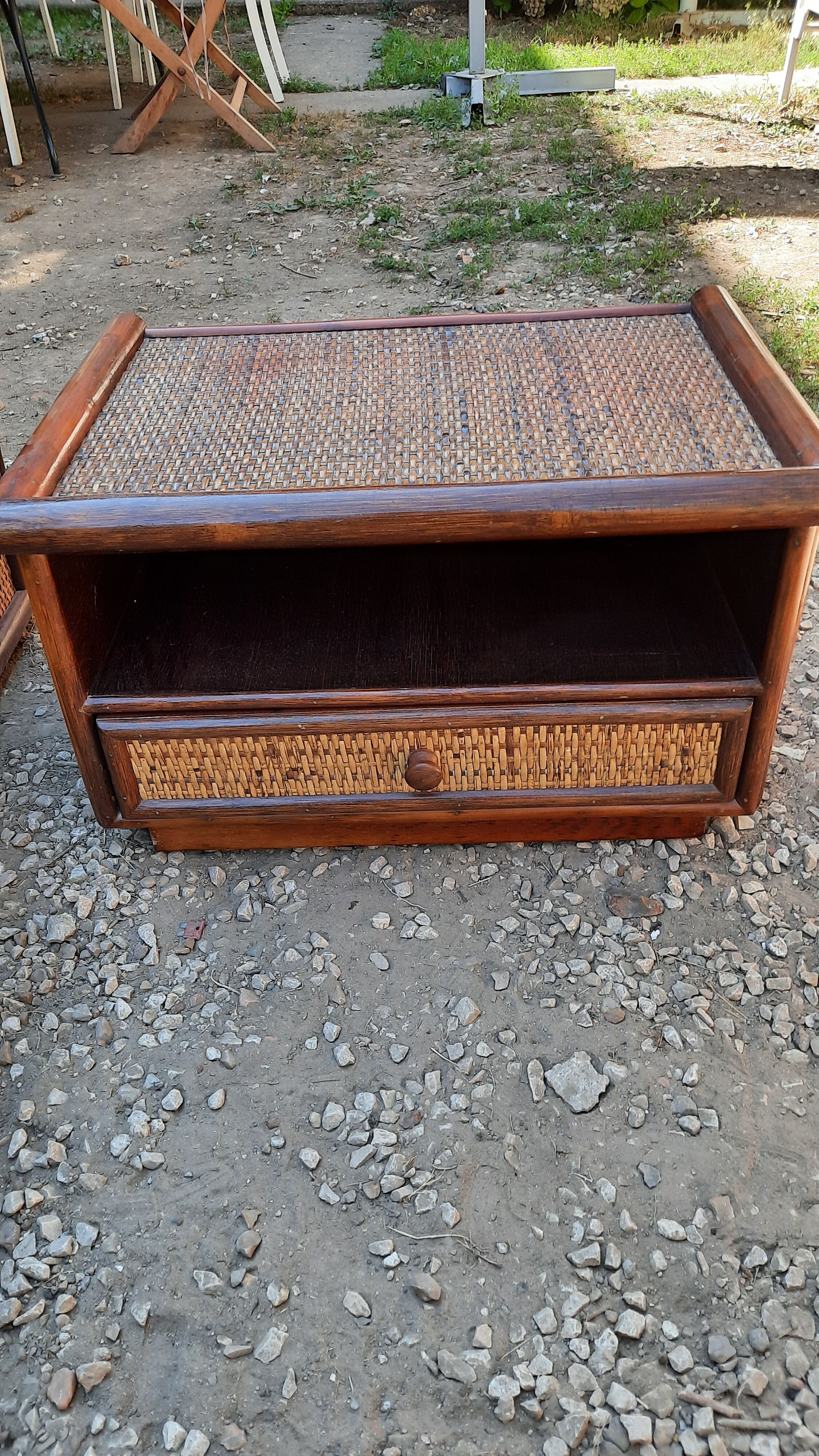 Rattan and bamboo bed and side tables