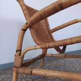Rattan and bamboo armchair, 70s