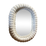 Oval mirror in vintage white woven wicker 1970