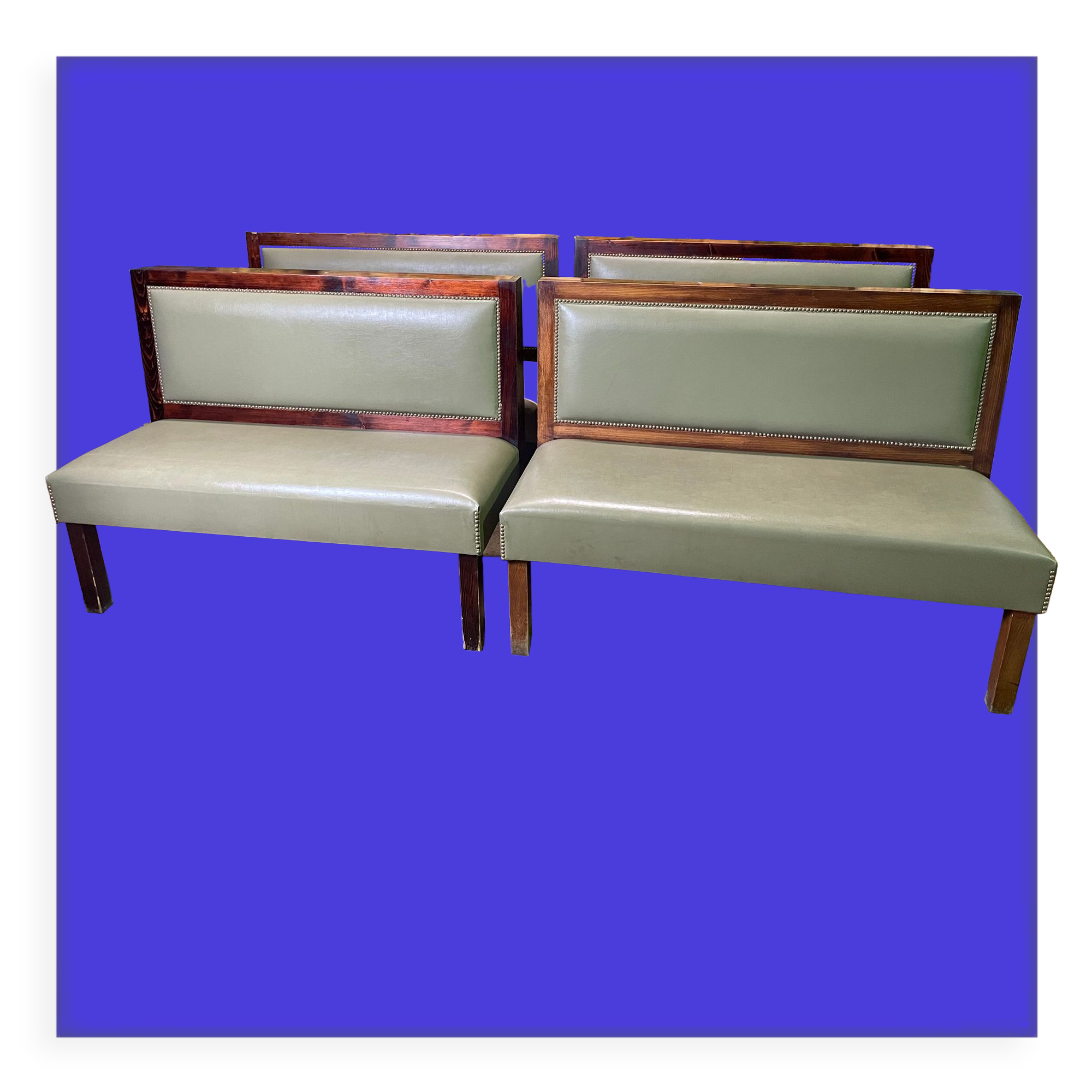 Suite of 4 bistro benches - brasserie in green skaï