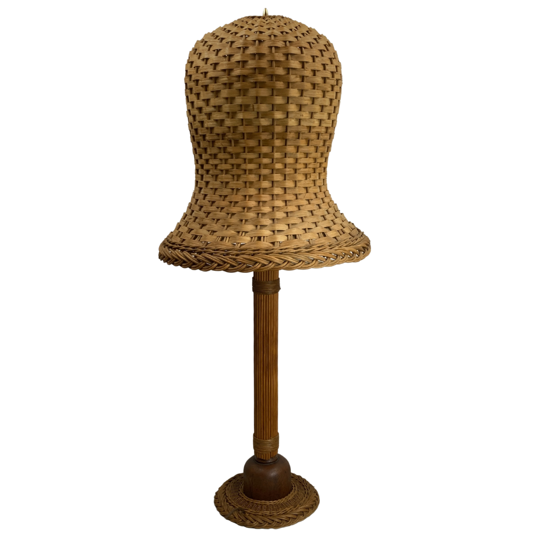 Midcentury Scandinavian rattan wicker mushroom floor lamp, 1960s