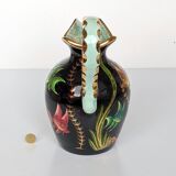 Large pitcher / Monaco vase in polychrome earthenware with bas relief decoration of fish on a seabed