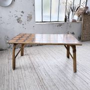 1950s rattan table with ceramic top