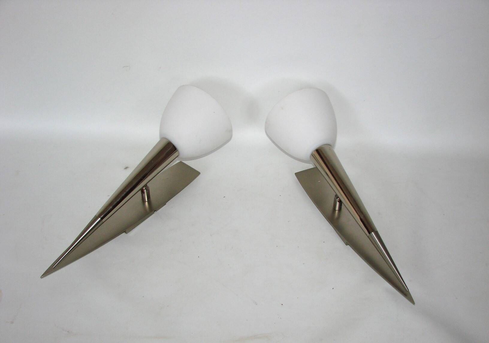 A pair of vintage ‘Torches’ wall lights, 1980s/1990s – steel and glass, E27