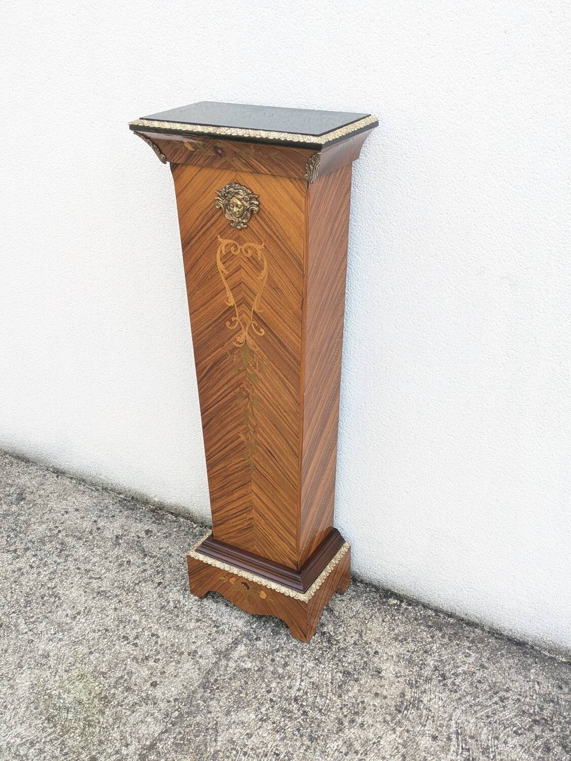 Vintage column in rosewood and bronze marquetry, mid-century