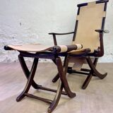 Colonial style leather armchair and ottoman