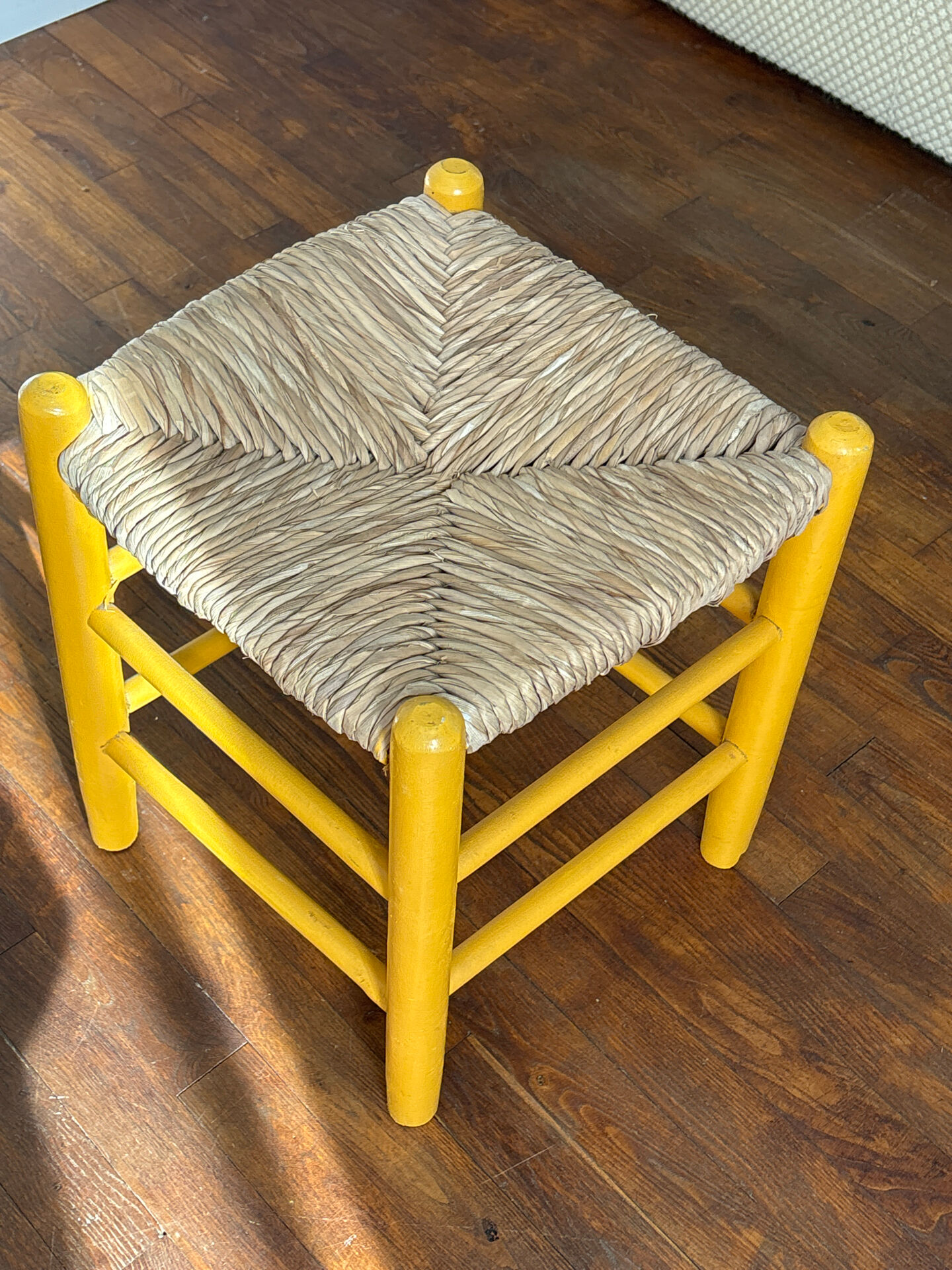 Wood and straw stool