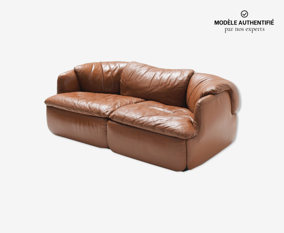 Confidential sofa in original cognac leather by Alberto Rosselli for Saporiti