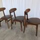 Set of 3 Vintage Wooden Dining Chairs with Brown Leather Seats / Mid-Centur