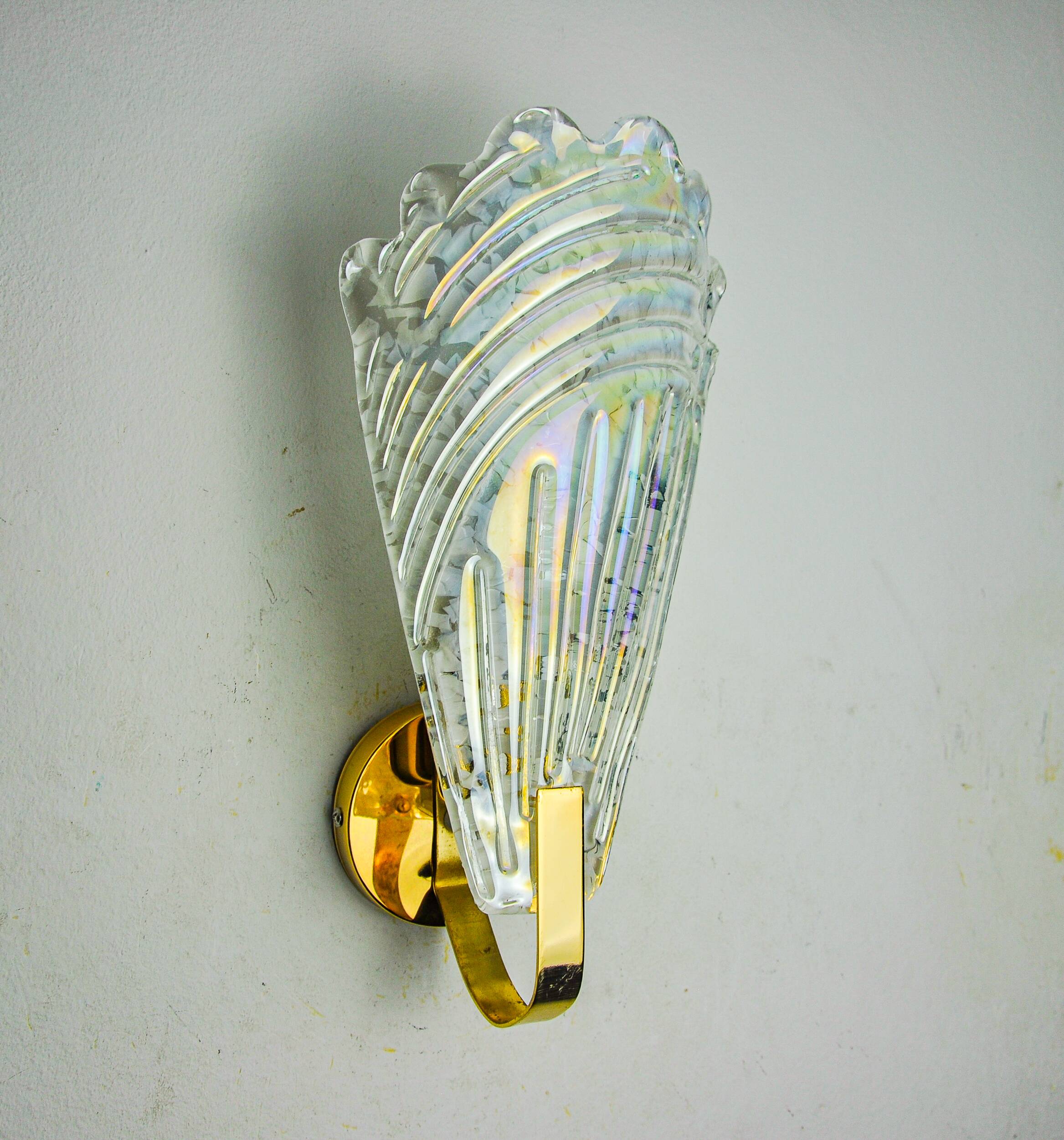 Frosted leaf wall lamp, Murano glass, Italy, 1970