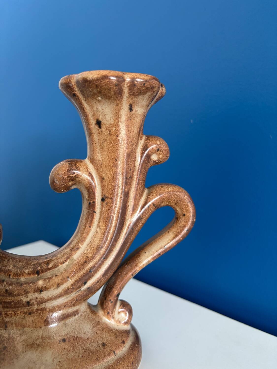 Vintage brown ceramic rustic style candlestick - vintage candle holder