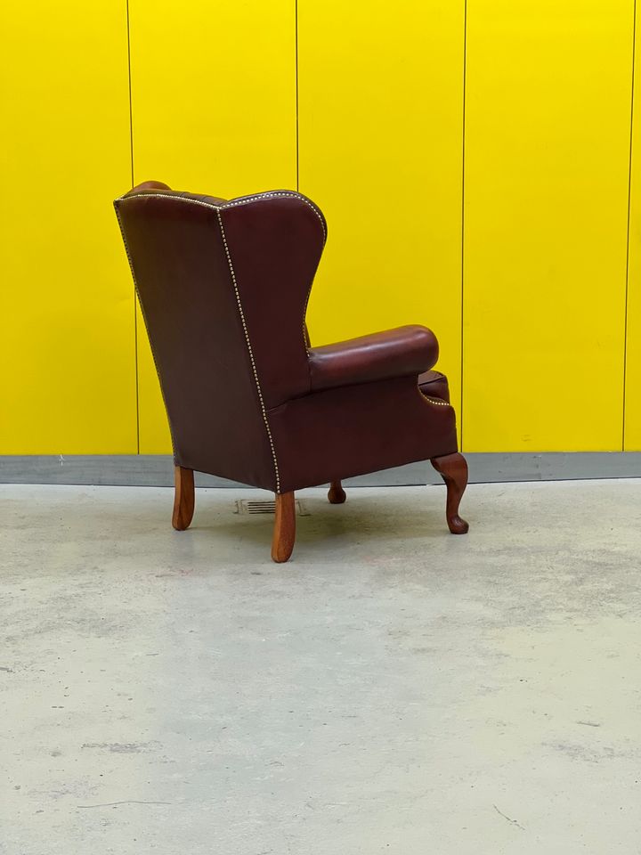Burgundy leather vintage chesterfield wing chair