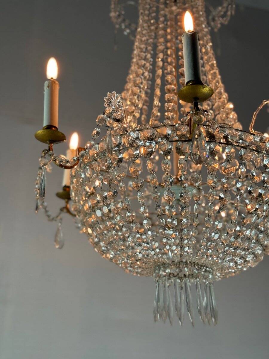 Pearl Bag Chandelier, Cut Crystals Circa 1900