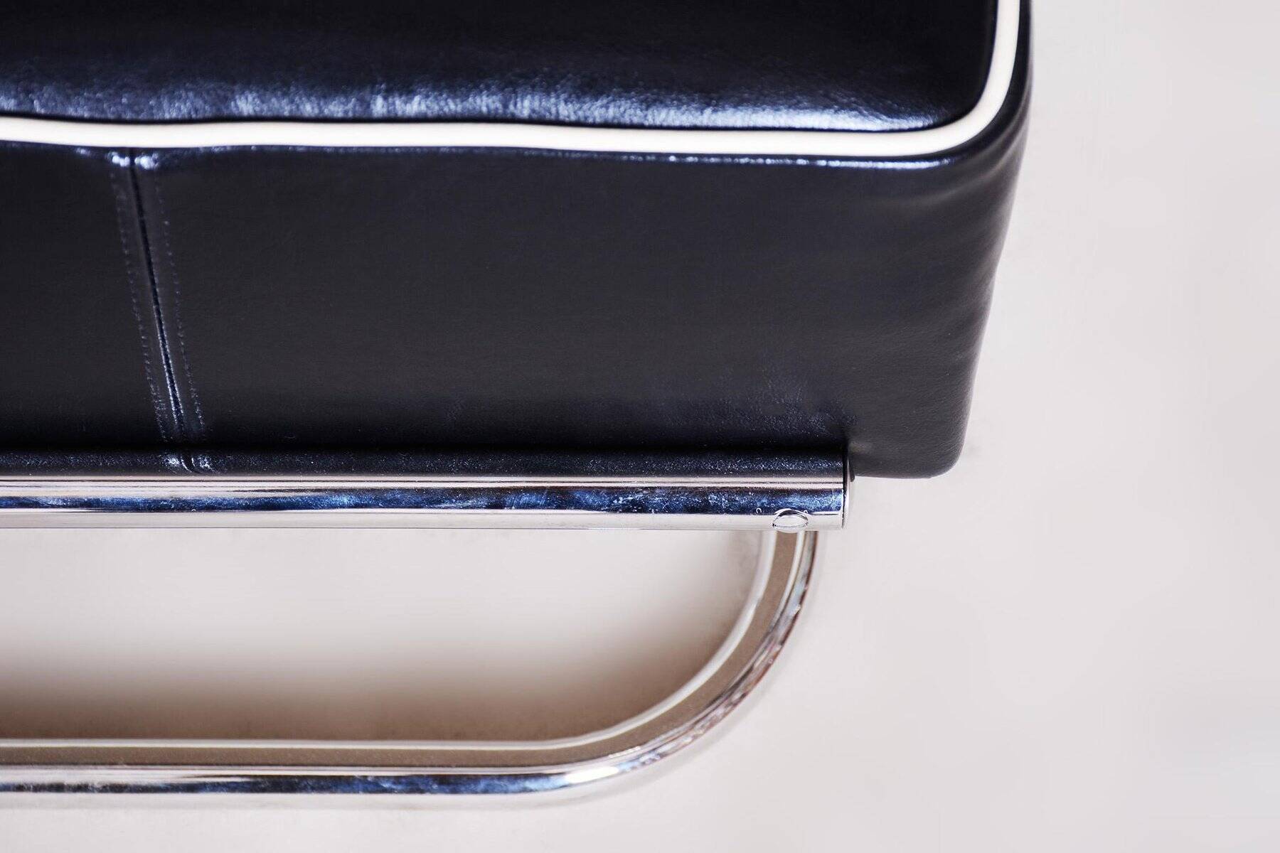 Black Leather Footstool from Slezák, Czechia, 1930s