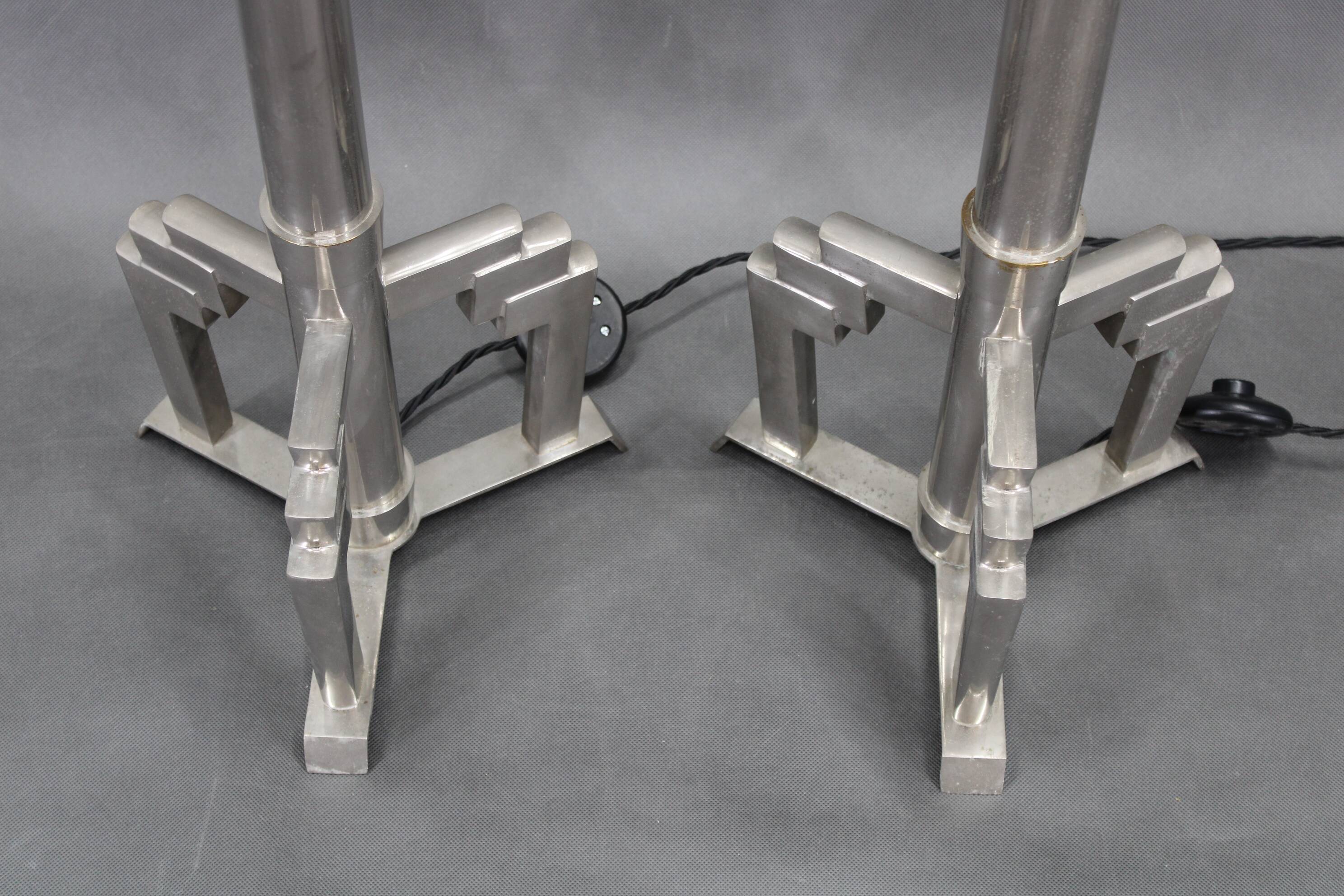 1940s pair of Art Deco chrome floor lamps, Czechoslovakia